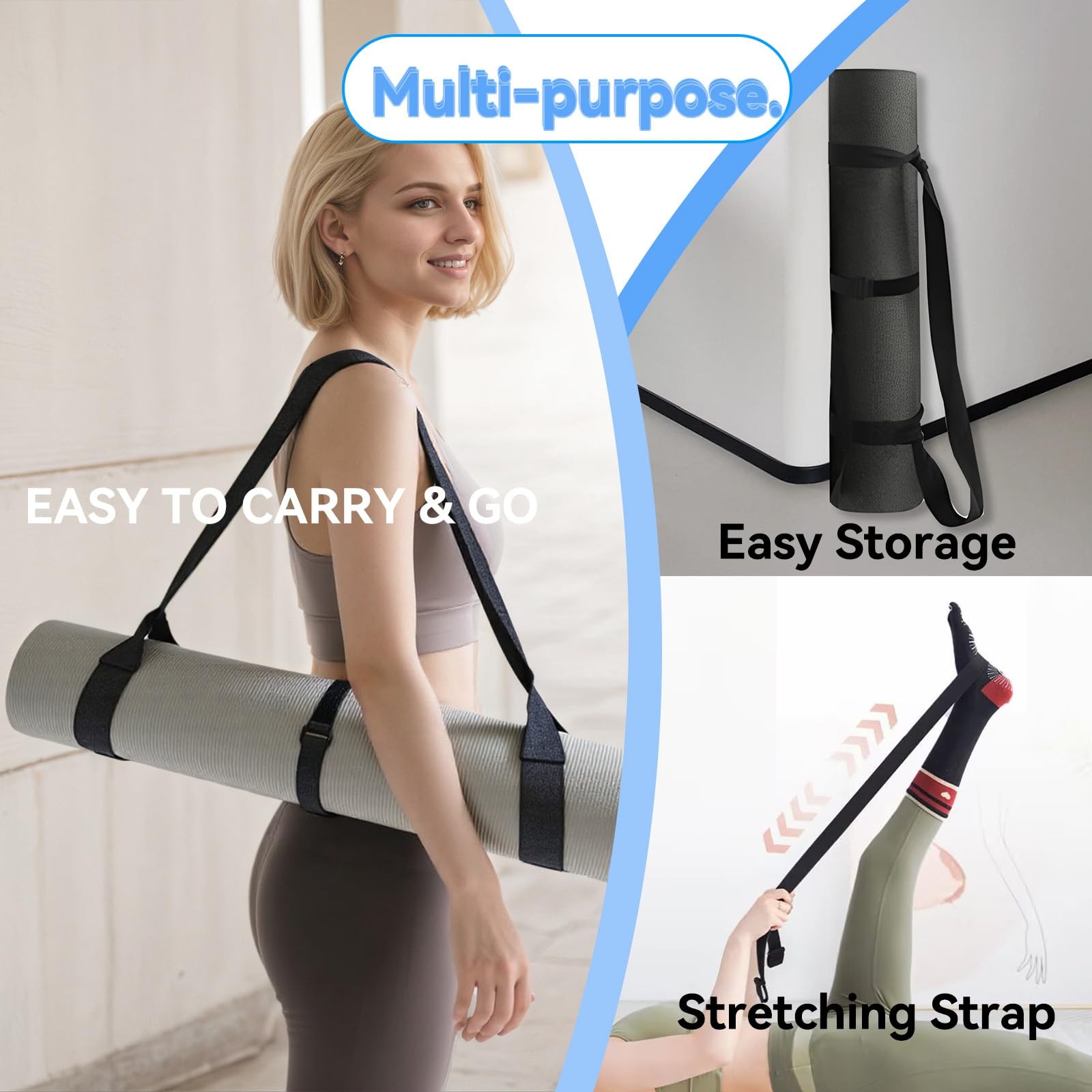 Cidkoth Adjustable Yoga Mat Strap Carrier, Thick Wide One Size, Black