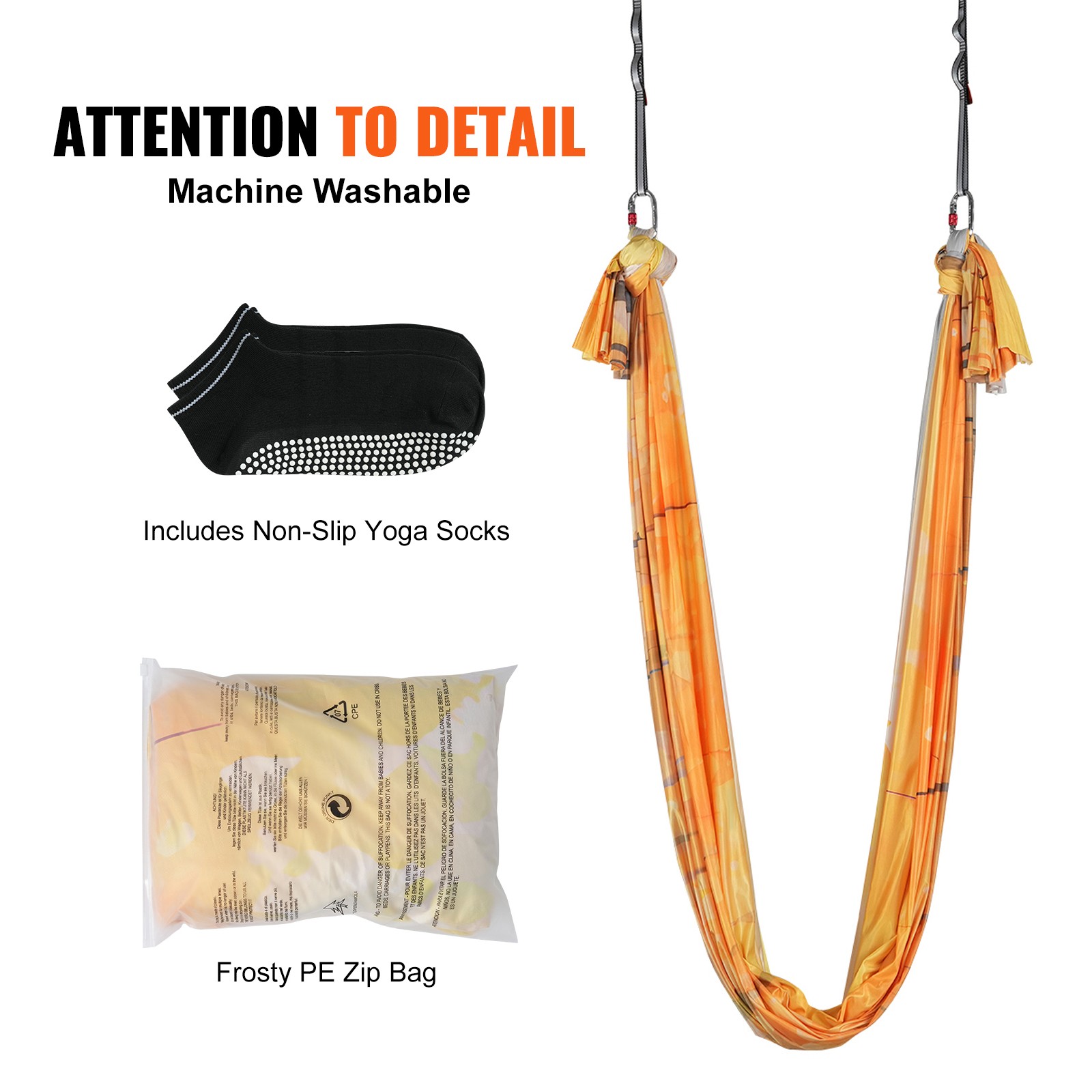 VEVOR Yoga Swing Aerial Hammock 5.5 Yards Nylon Hanging Sling Inversion Gold