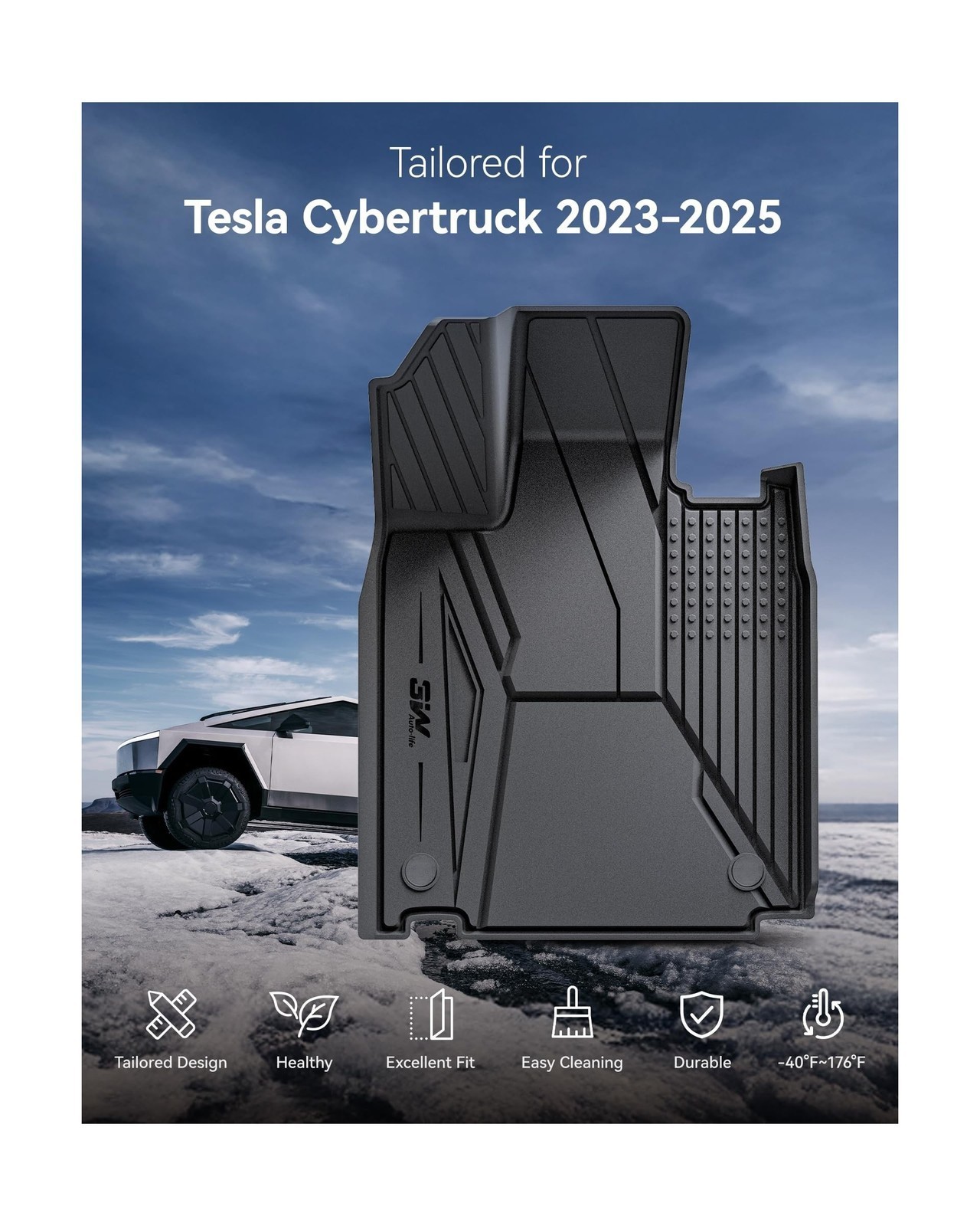 Floor Mats For Tesla Cybertruck 23-26, TPE All-Weather Black