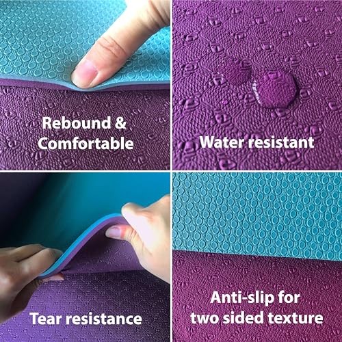 Extra Thick Exercise Yoga Mat with Strap – 2/5 Inch Dark Purple & Blue Gray