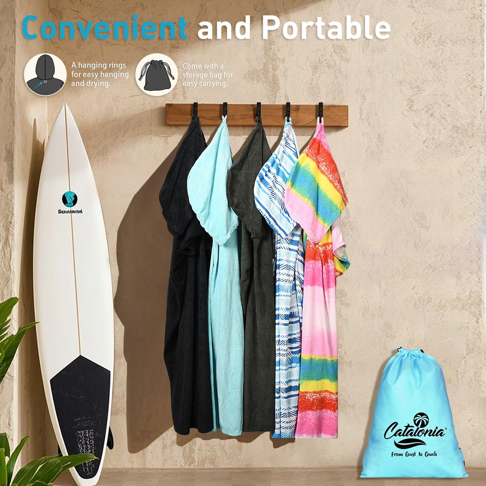 Catalonia Absorbent Surf Poncho Men Women, Quick Dry Towel Changing Poncho, H…