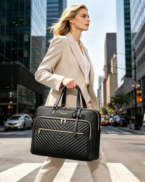 17 Inch Laptop Bag for Women, Leather Convertible Backpack Tote | 3 in 1 Black