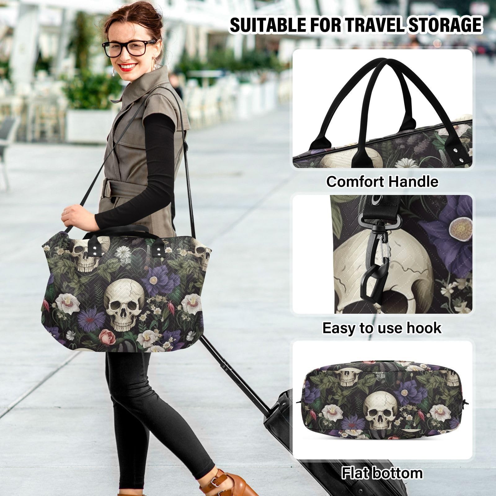 Skull Travel Duffle Gym Weekender Swim Bag with Toiletry Bag for Women – Purp…