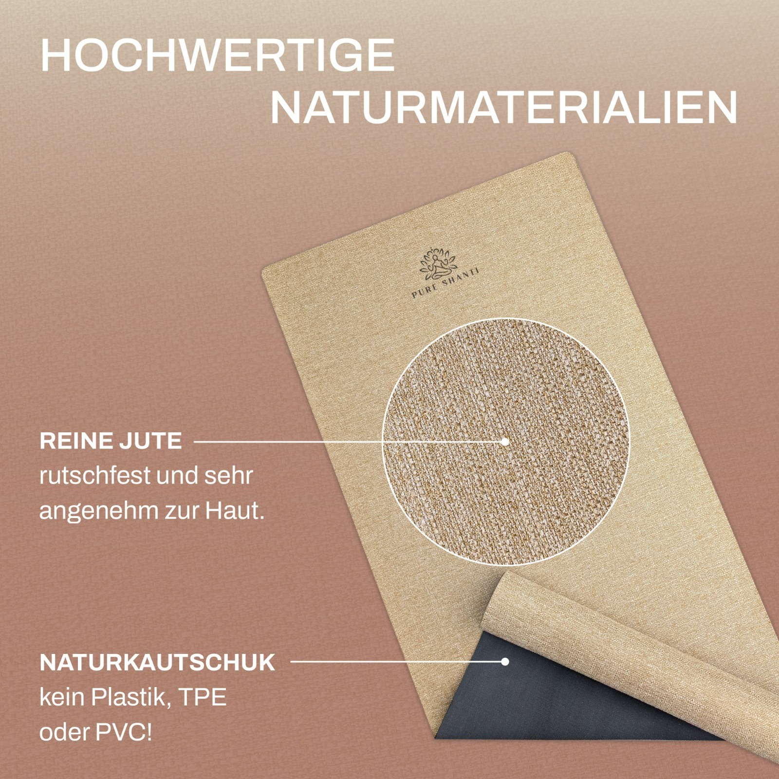 Non Slip Jute & Natural Rubber Yoga Mat | 100% Natural Material