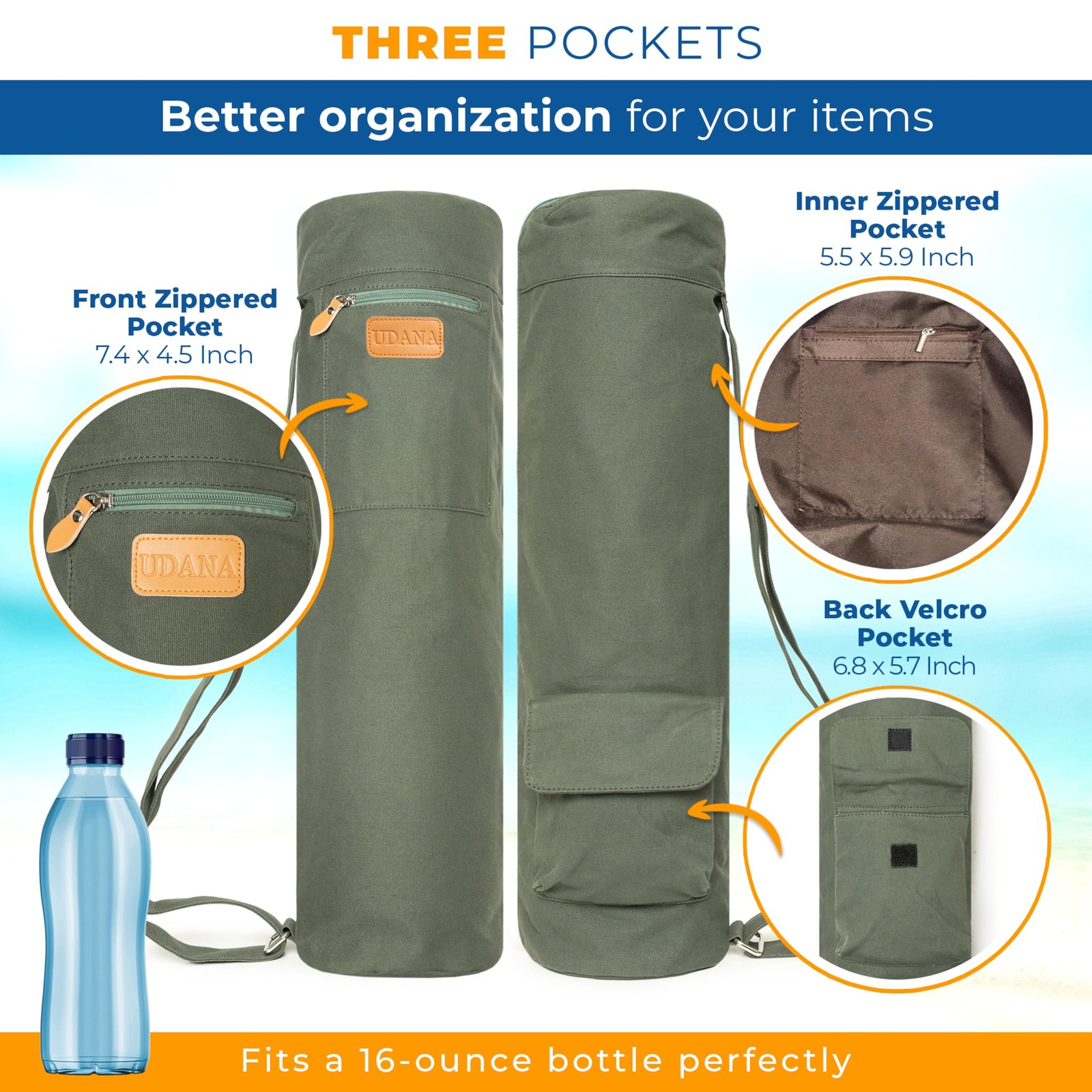Large Yoga Mat Bag (18L) – Fits Rolled Mats up to 27&Prime; x 6.5&Prime; Diameter – Heavy…