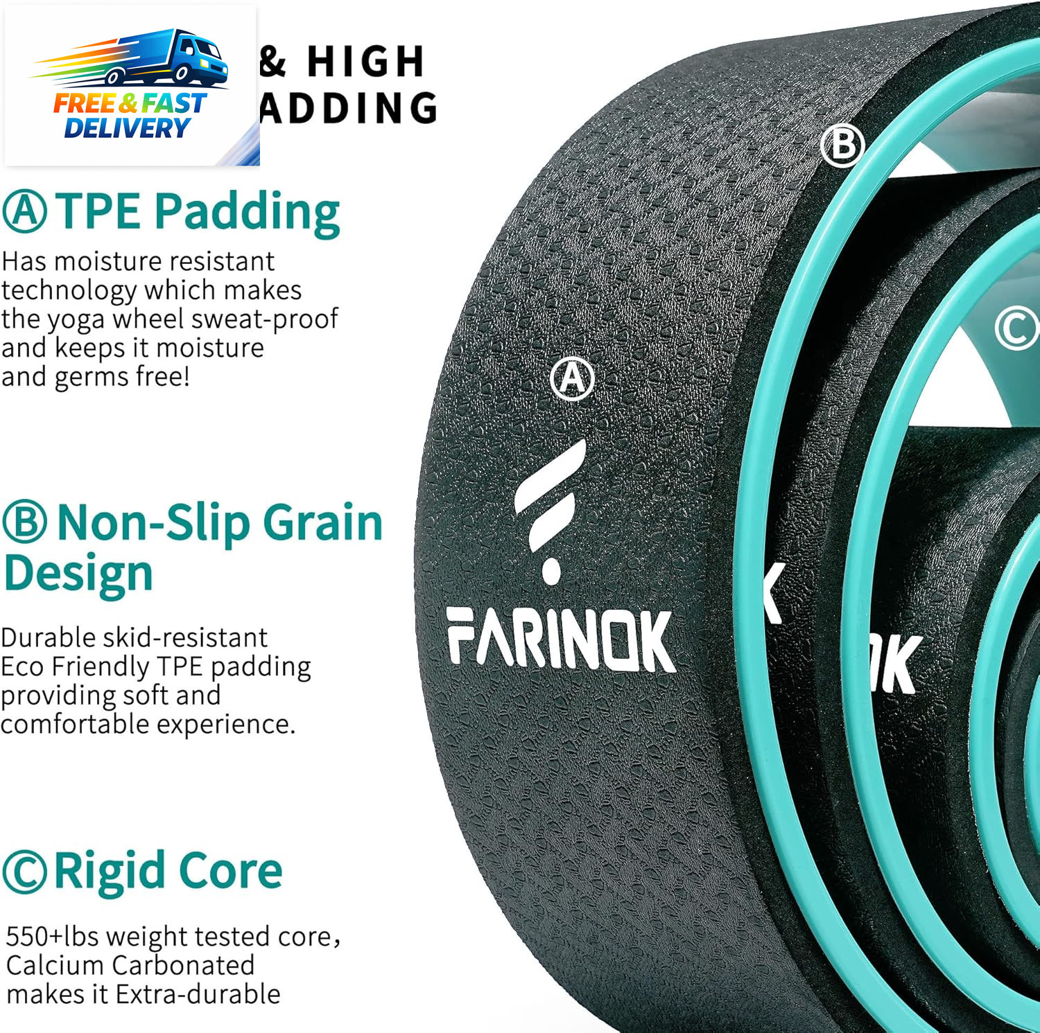 Yoga Wheel Set of 3+1, Upgraded 10MM Thick Back Wheels for Pain Relief & Stretch