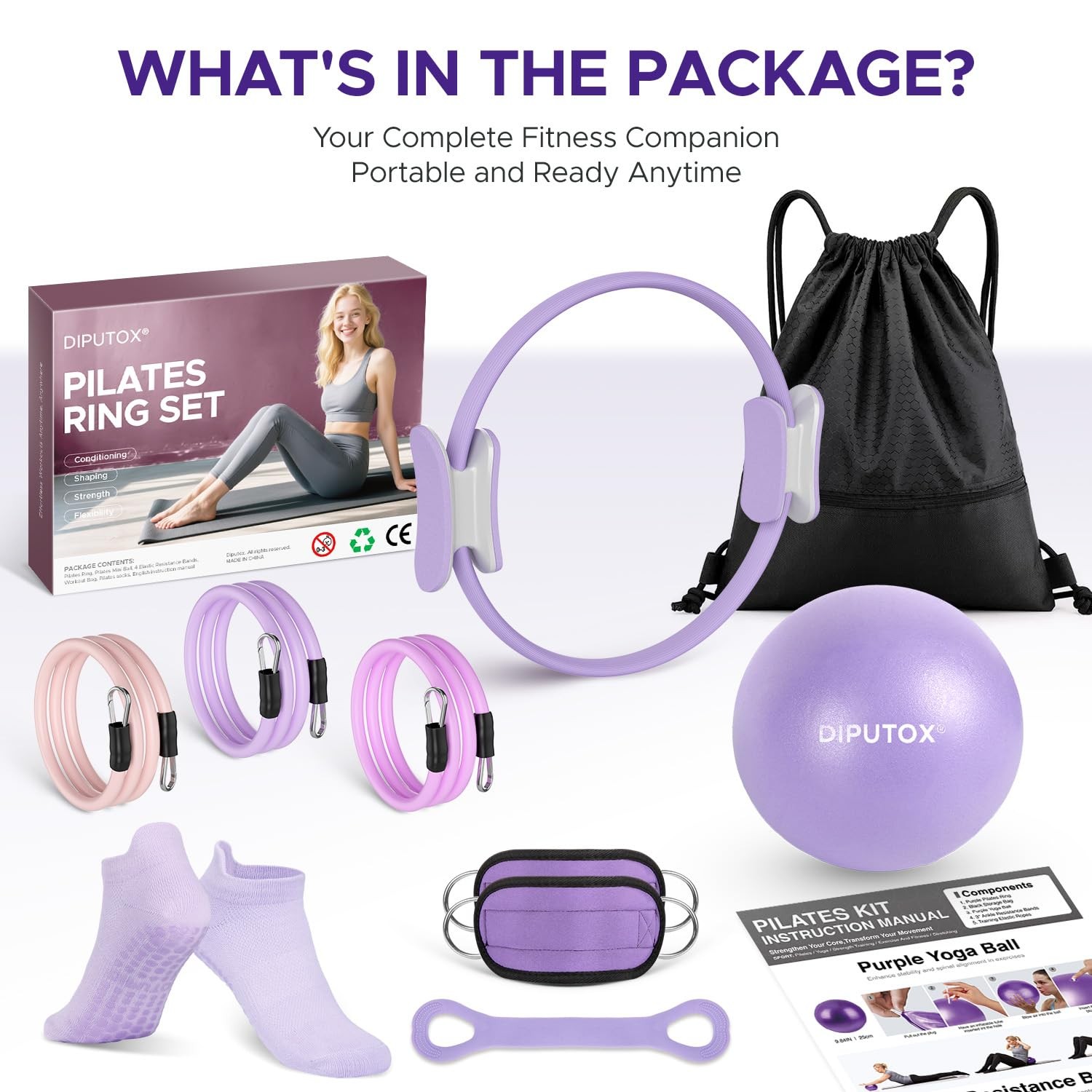 diputox Pilates Ring Kit for Women, 10 Count(Pack of 1), Violet