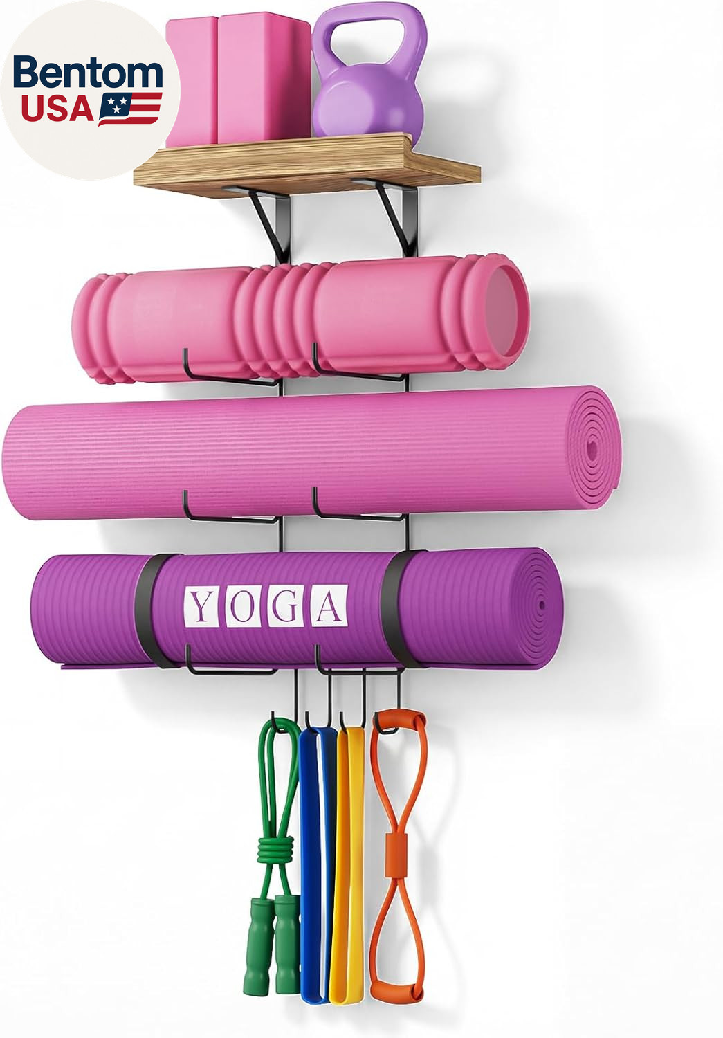 Yoga Mat Holder Wall Mount Yoga Mat Storage Home Gym Accessories with Wood Float