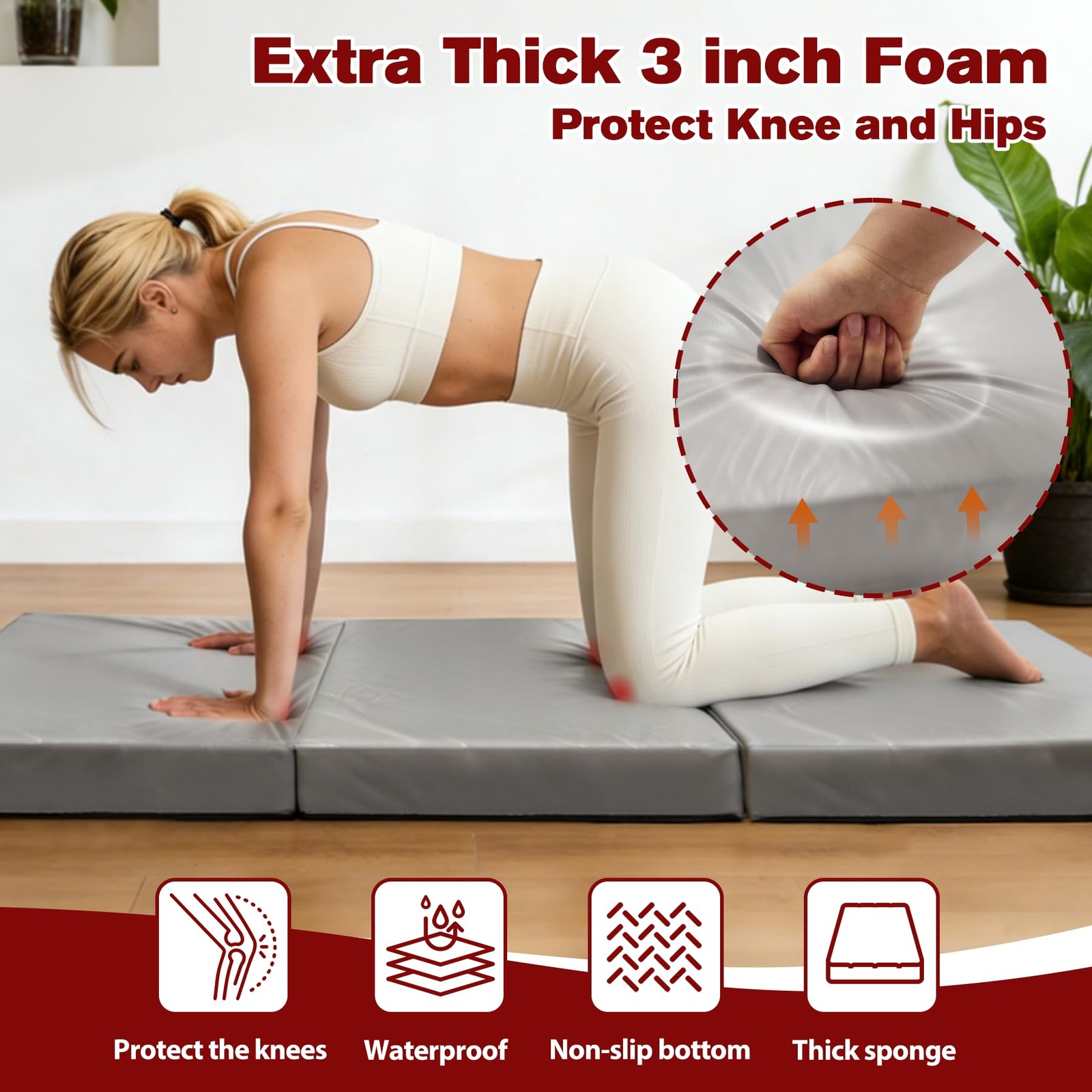 3inch Thick Workout Mat,6 * 2.5ft Extra Thick Wide Folding Yoga Mat, Tri-Fold…