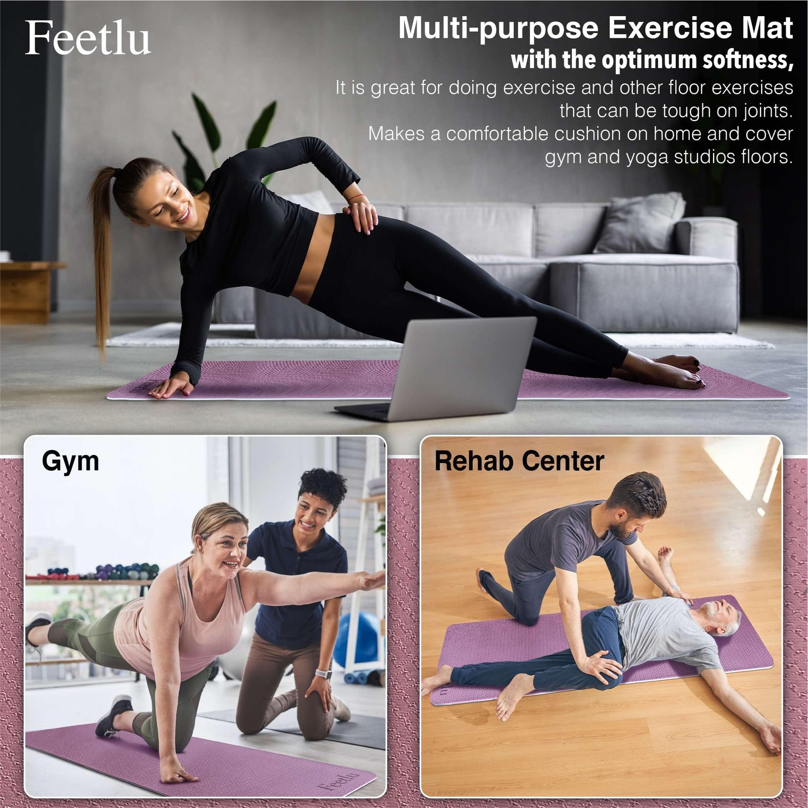 Extra Thick Yoga Mat with Carry Strap, 10mm Non-Slip Exercise Mat, 72 x 24 In…