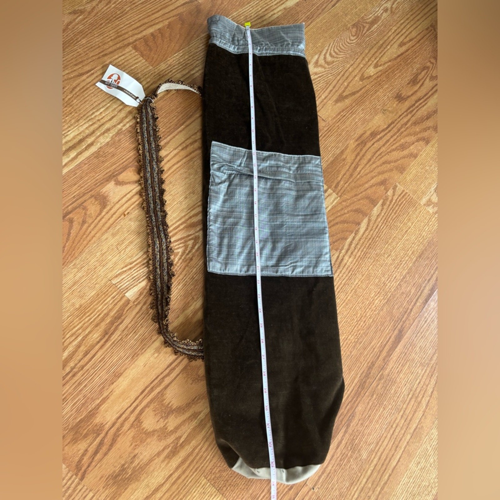 Handmade Velvet Yoga Mat Bag Drawstring Carry Bag w/ Pocket Cotton with Velvet