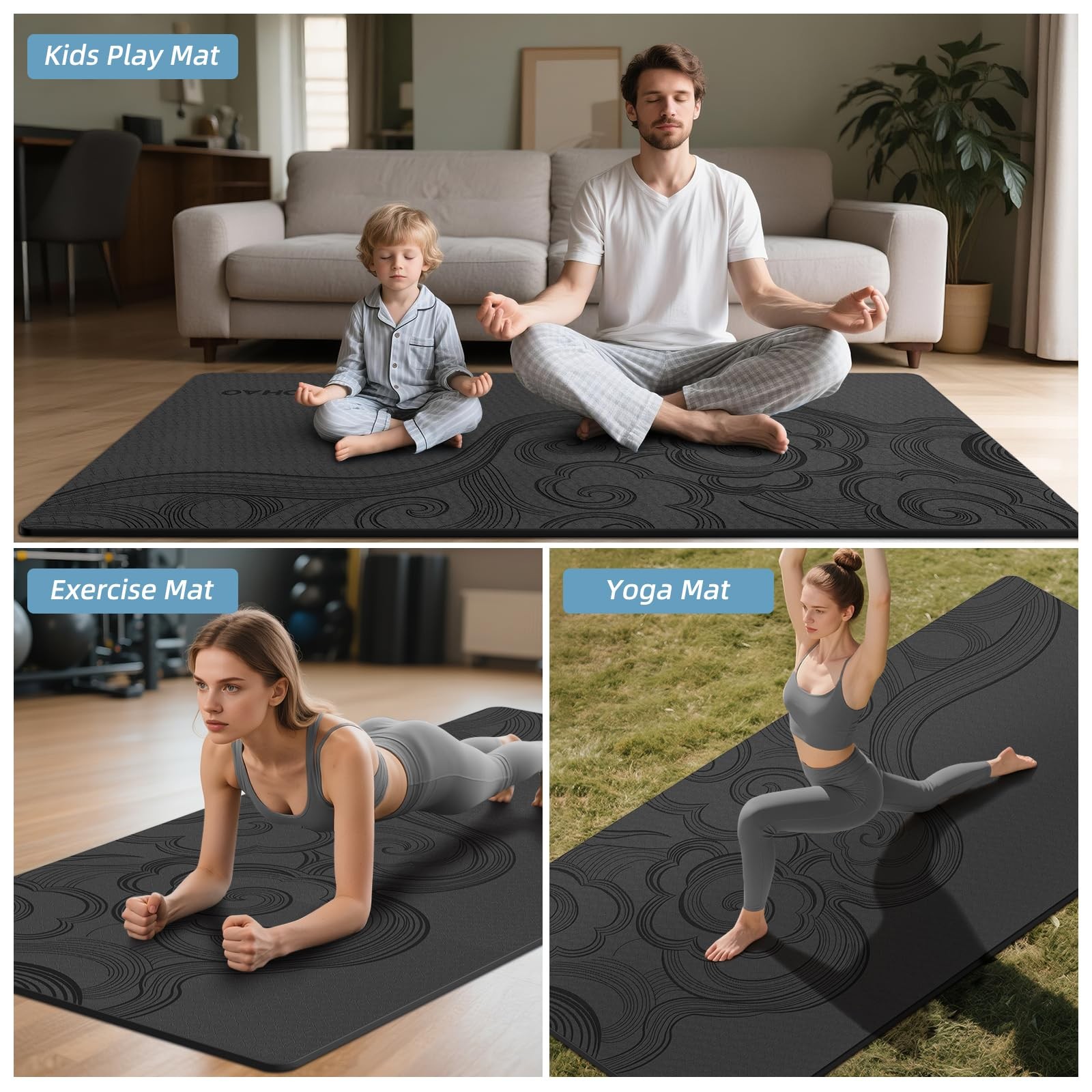 Large 76&Prime;x40&Prime;x0.4&Prime; Yoga Mat – Extra Width & Thick Non-Slip Exercise Mat, Vers…