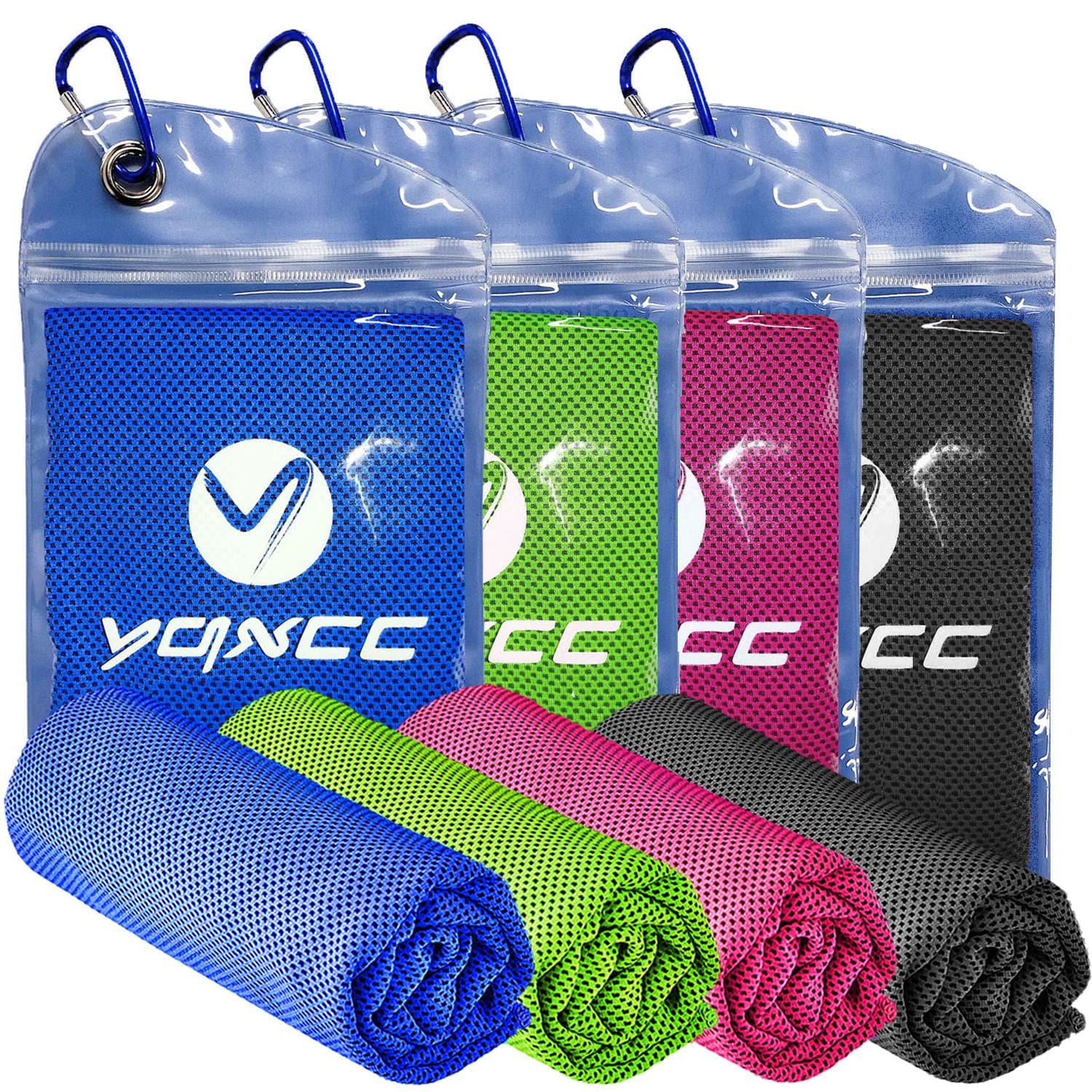YQXCC Cooling Towels | 4 Pack Large, Dark Blue/Dark Gray/Rose Red/Green