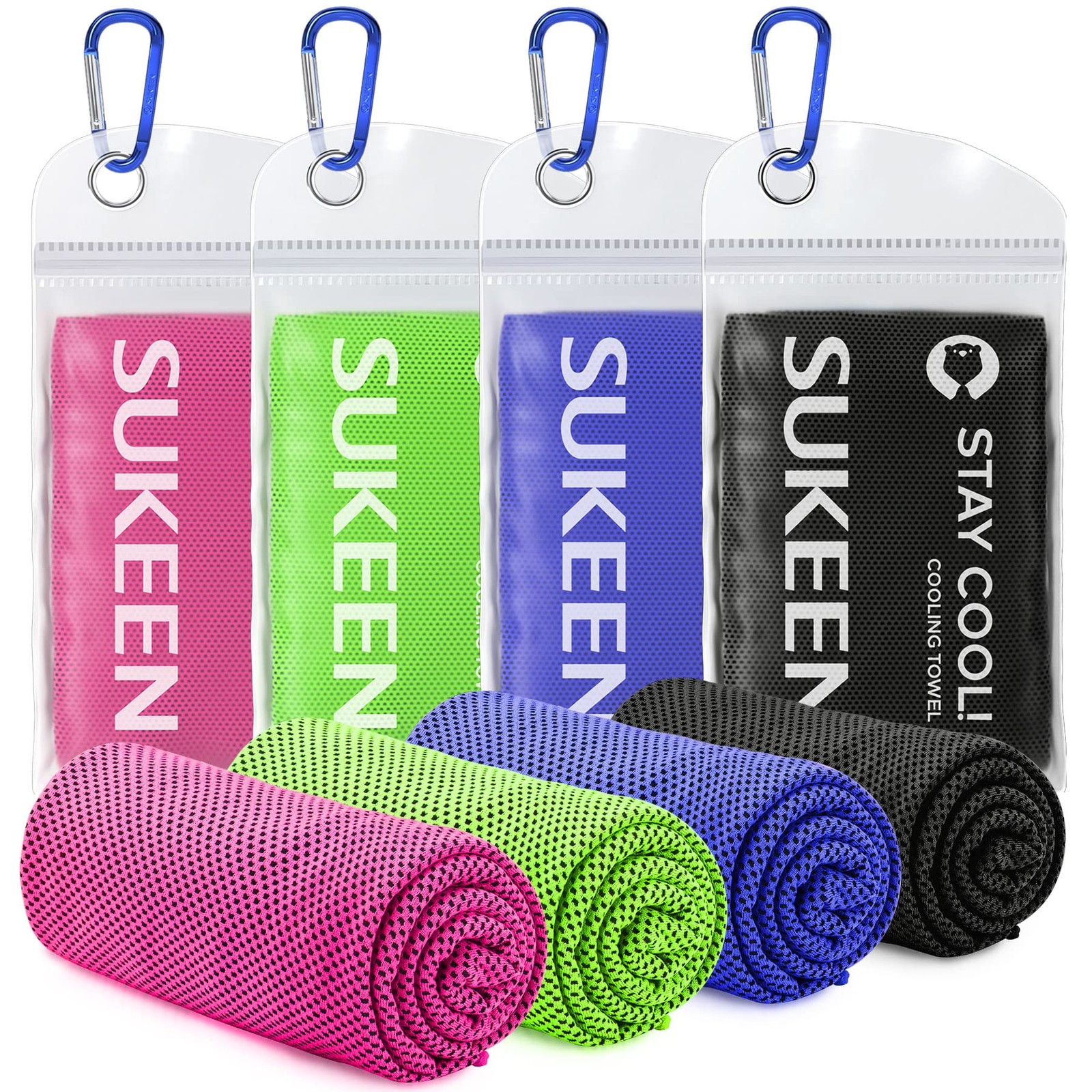 Sukeen 4 Pack Cooling Towels (40&Prime;x 40&Prime; X 12&Prime;, Pink+green+dark Blue+black