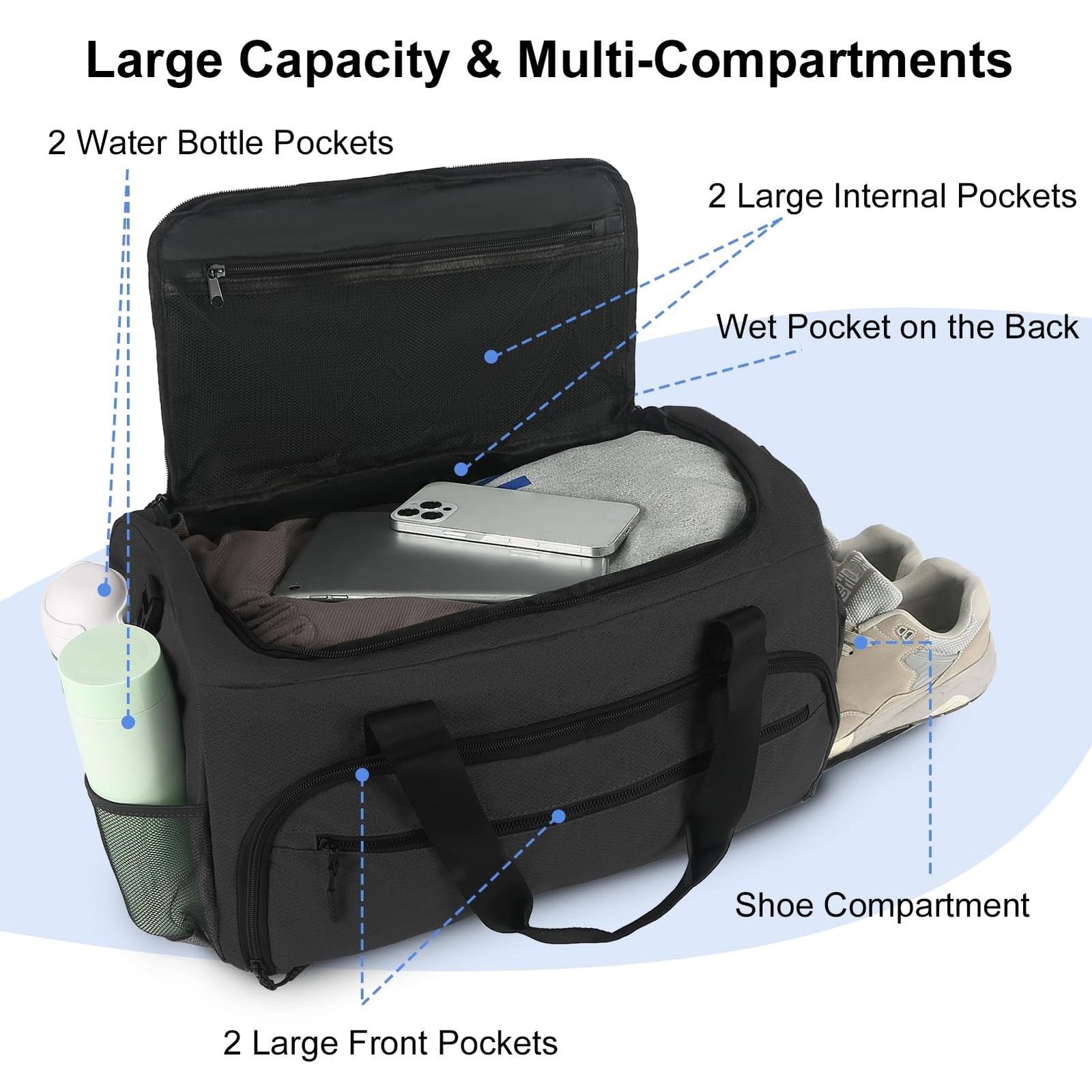 Gym Bag for Men Women, Sports Duffle Bag with Wet Pocket & Shoes Compartment,…