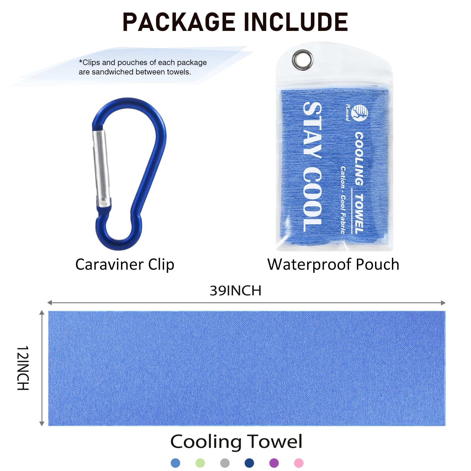 Pleneal Cooling Towels – 40&Prime;x12&Prime;, Light Blue/Purple/Dark Blue/Pink/Green/Grey