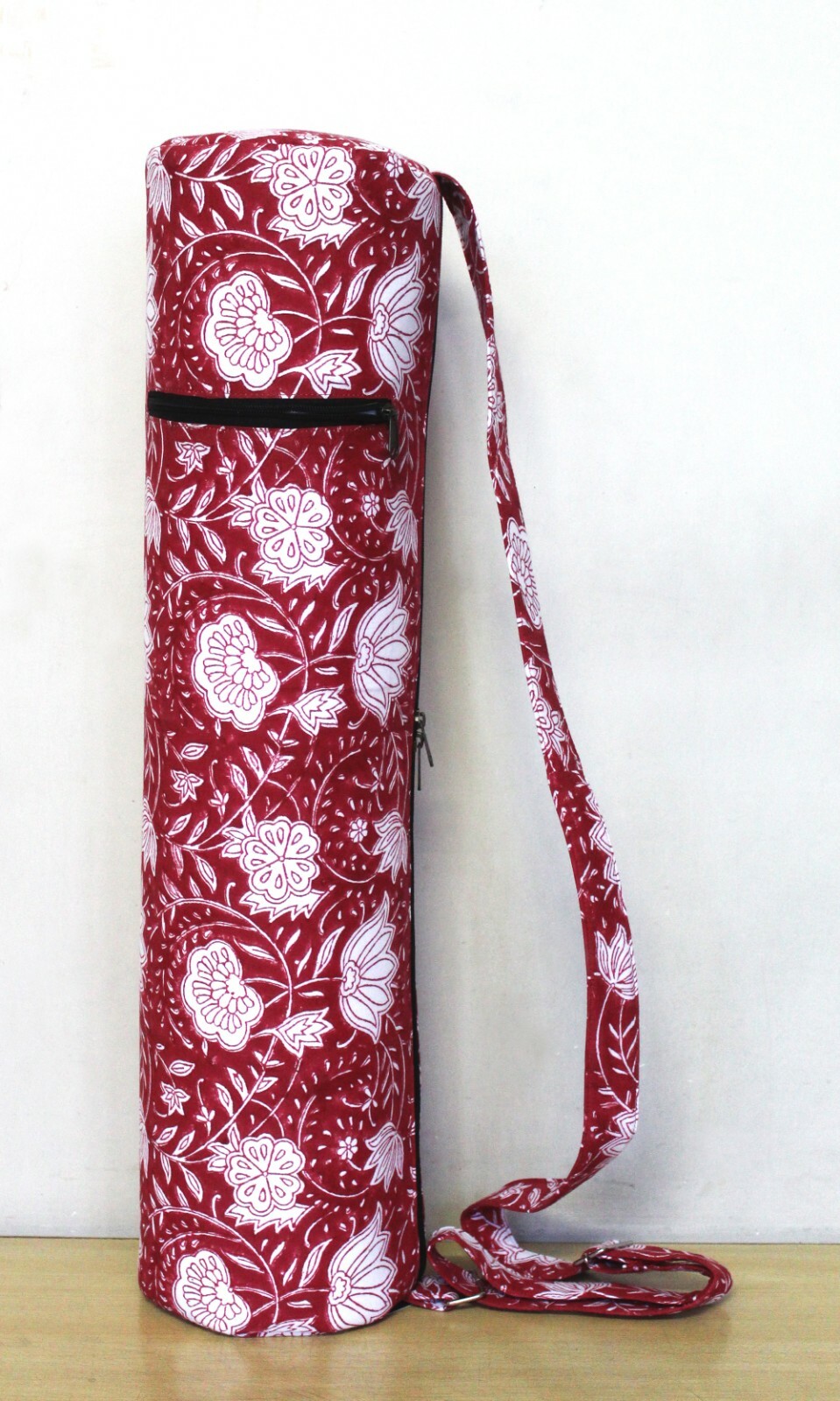 Indian Red Floral Hand Block Yoga Mat Bag With Shoulder Strap Carrier Gym Bag UK