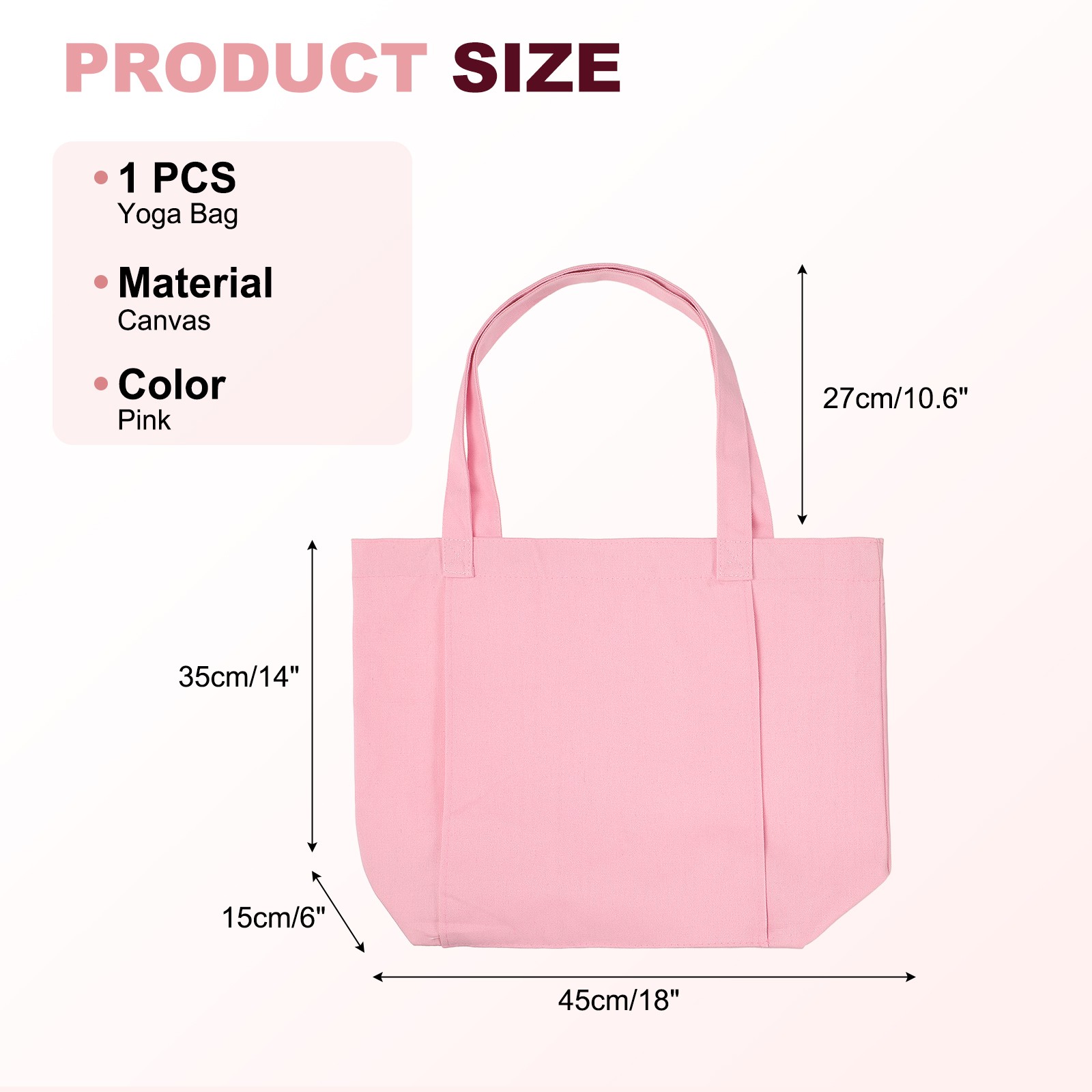 1 Pcs Yoga Bag, Tote Pilates Bag with Yoga Mat Holder Canvas & Pink