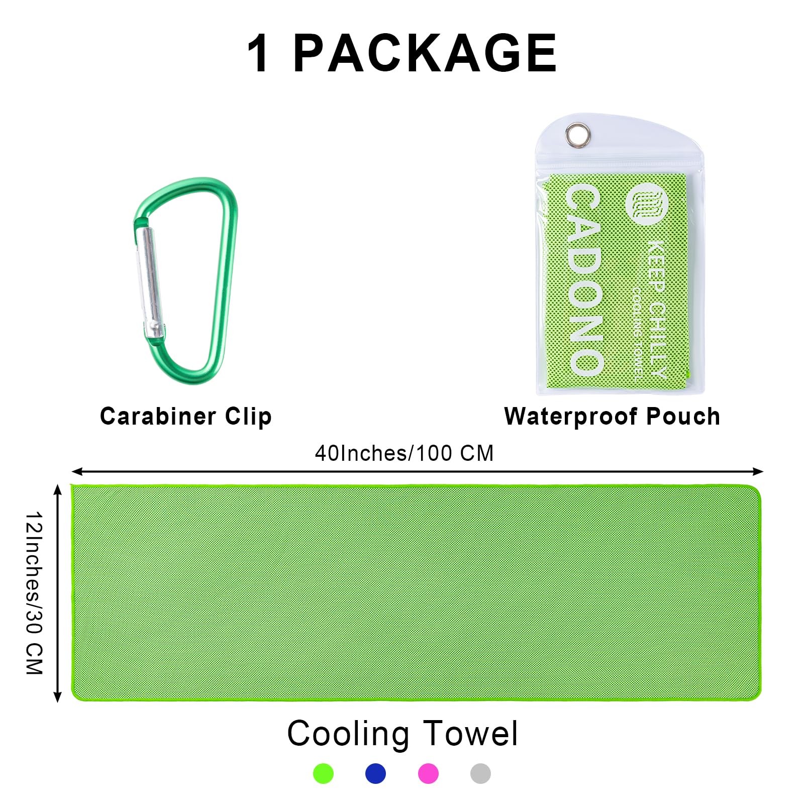 CADONO 4 Pack Cooling Towel (40&Prime;x12&Prime;), Soft Large, Light Blue/Green/Pink/Grey