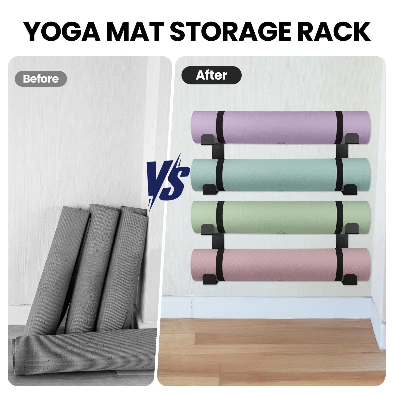 4 Tier Yoga Mat Holder Wall Mount & Yoga Mat Storage Rack,Heavy-duty steel fa…