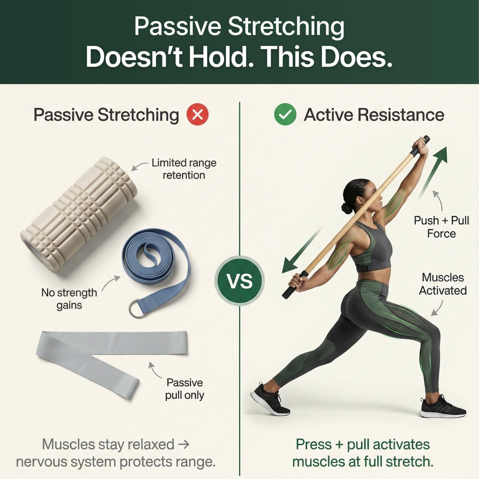 5ft Bamboo Yoga Stick for Stretching, Mobility & Balance – 20+ Video Tutorials,