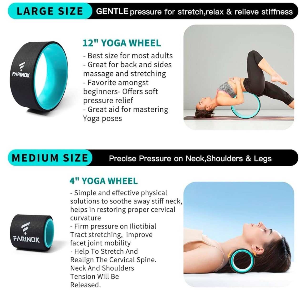 Yoga Wheel for Stretching & Flexibility to Help Back Aches Tension Deep Tissue