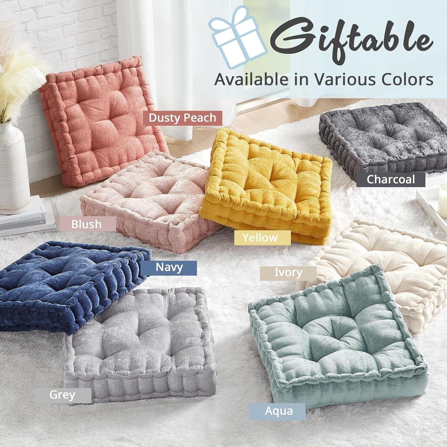 Large Chenille Floor Pillow 20x20x5 Inches Meditation Yoga Cushion Lounge