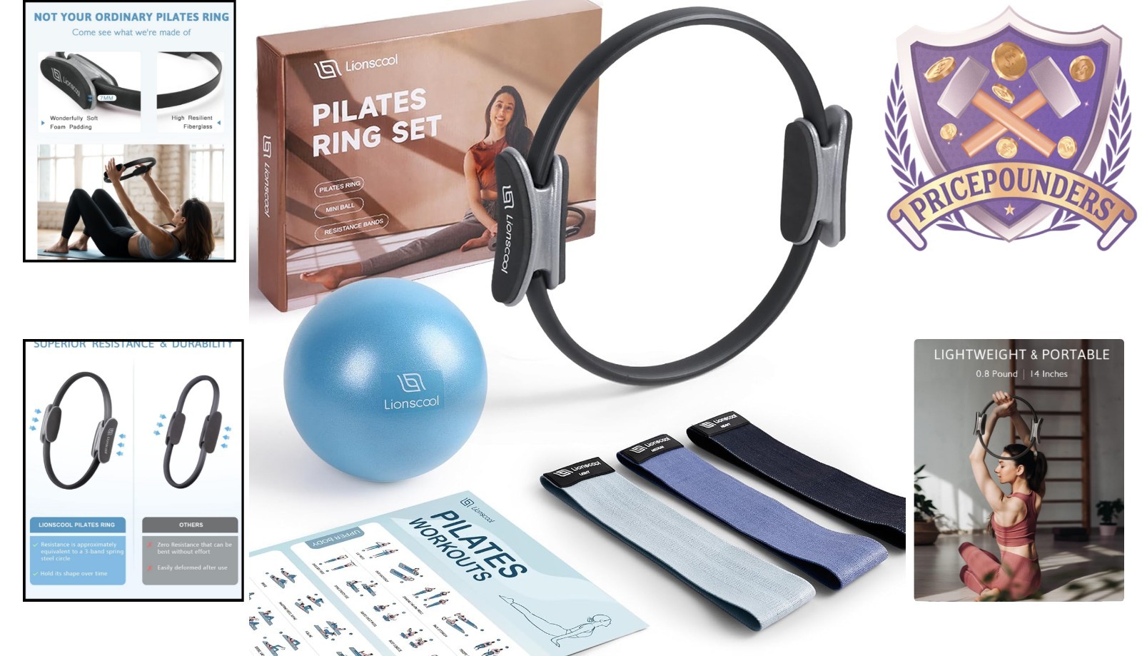 Pilates Ring Set 14 Inch Resistance Bands Mini Ball Handles Workout Accessories