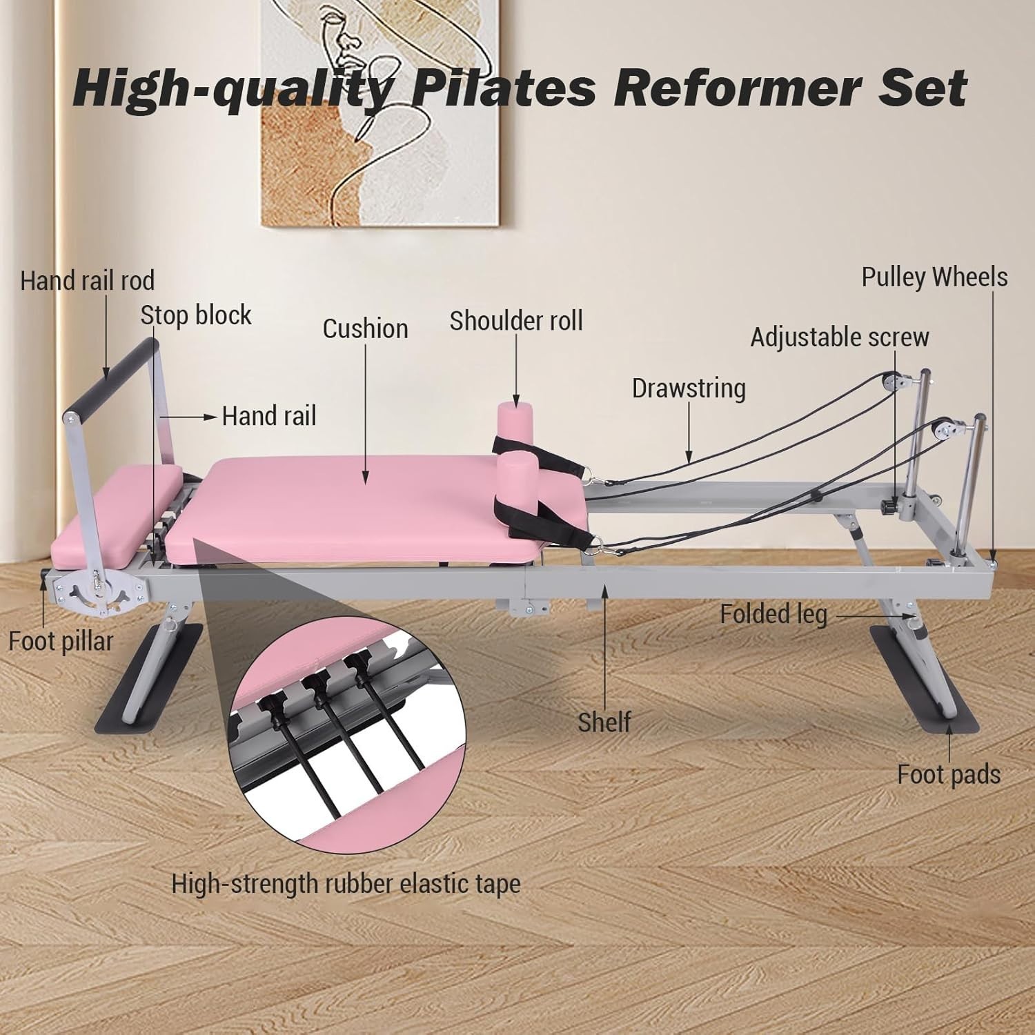 Foldable Pilates Reformer Home Gym Machine with Foot Pedal 5 Ropes Up to 300 lb