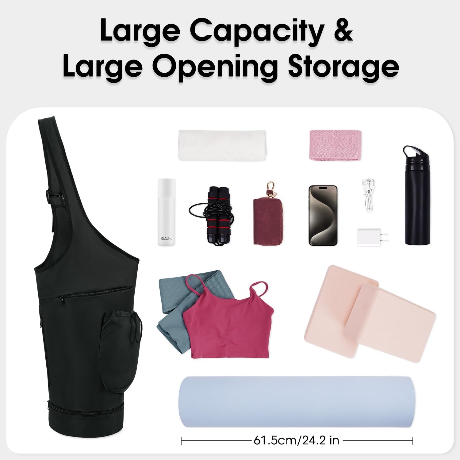 sportsnew Yoga Mat Bag, Opening Large Carrier Bag with Medium, Black