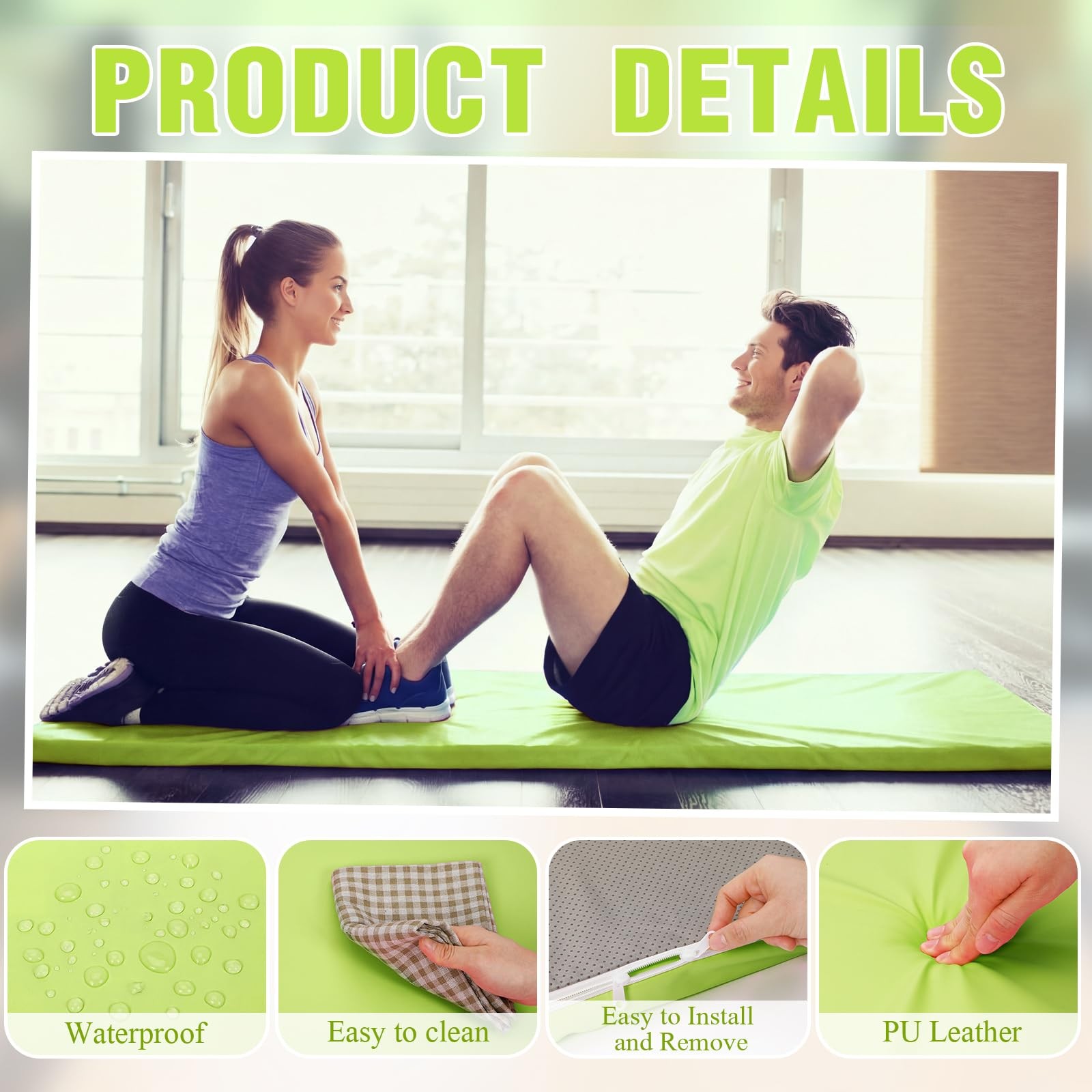 2 Inch 72&Prime;x24&Prime; Thick Foldable Yoga Mat with Carry Strap, Non-slip Portable Fo…