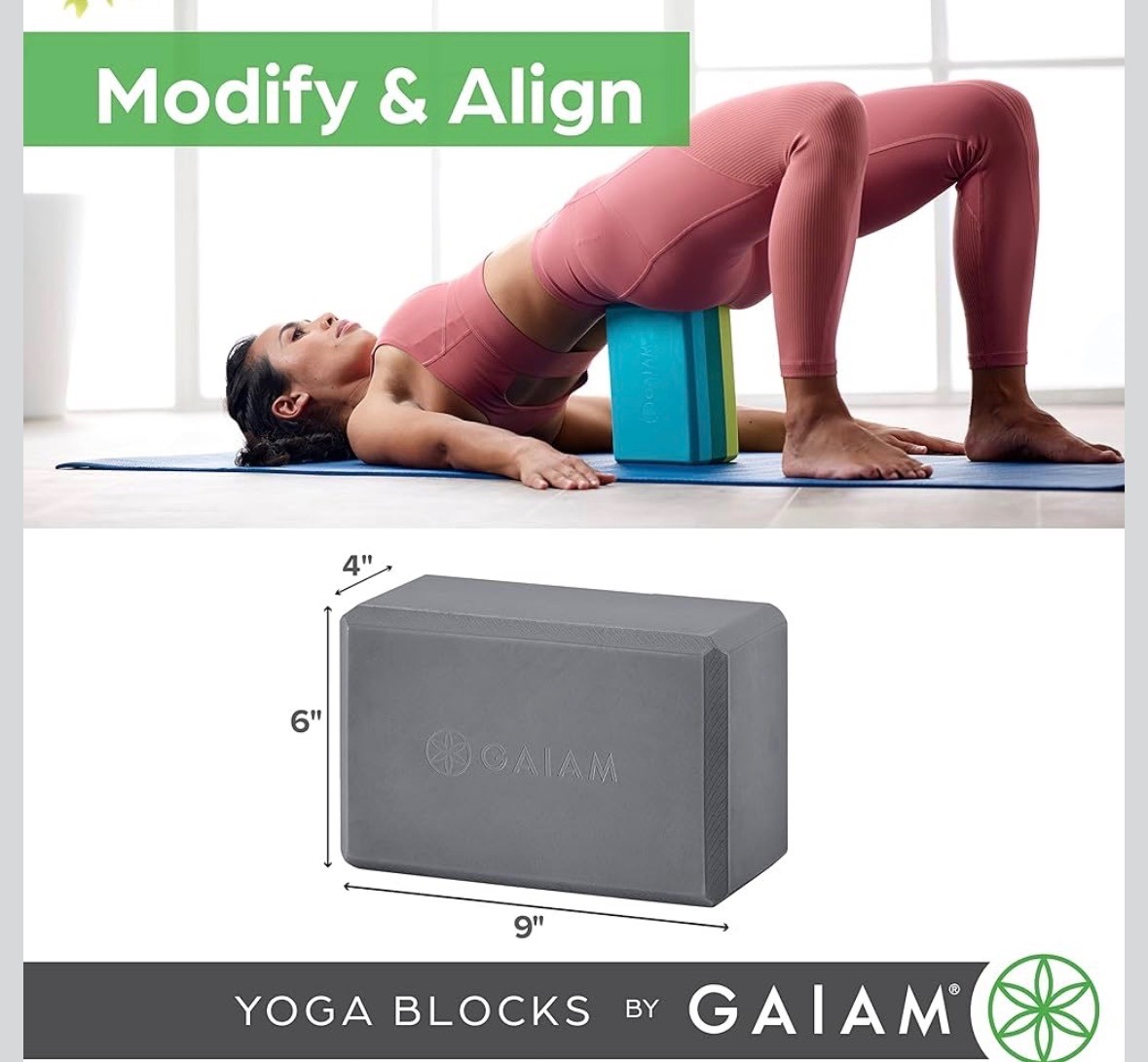 Gaiam Foam Yoga Block – Supportive Foam Soft Non-Slip Surface Tags Gray