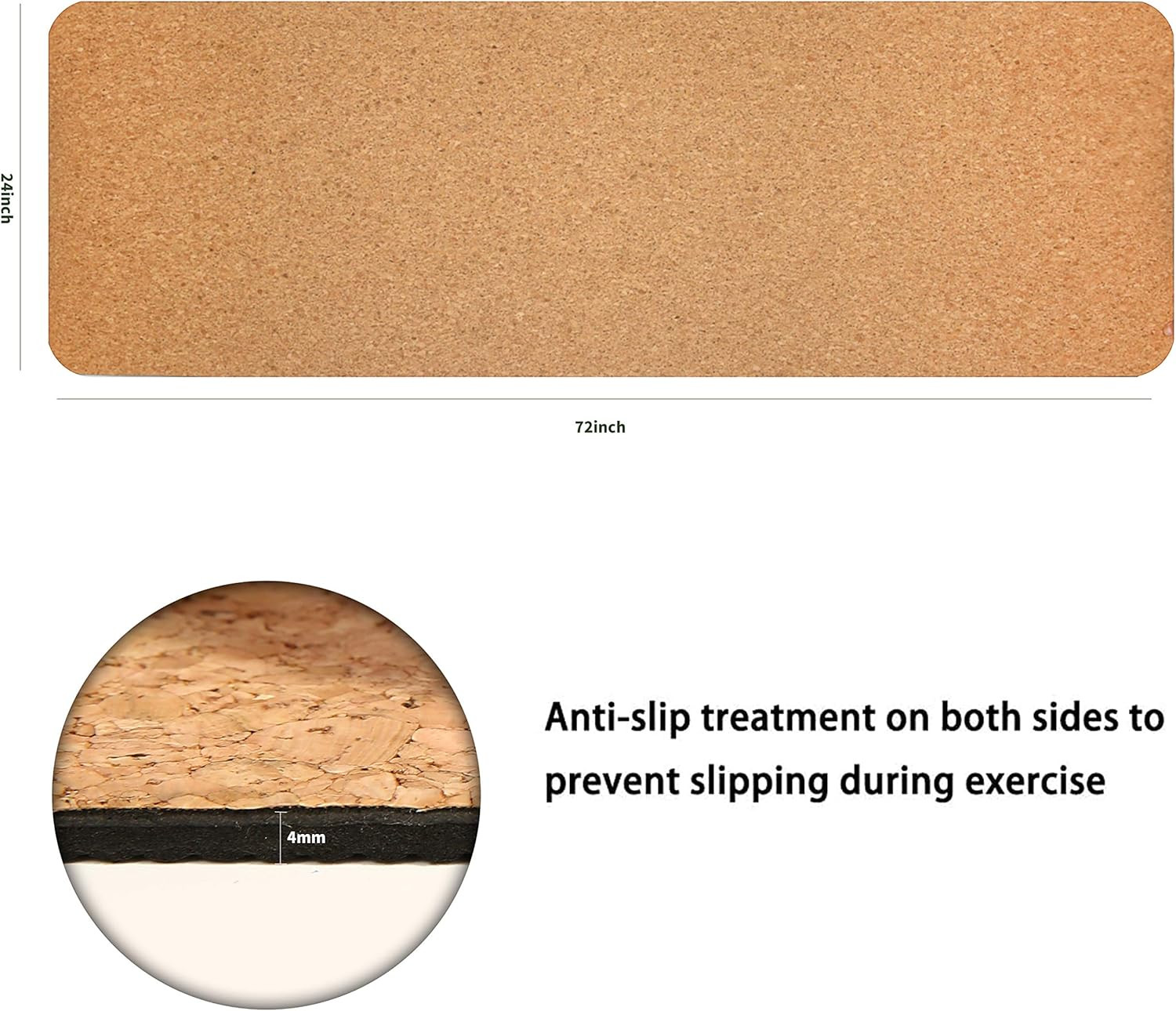 Luxury Cork Yoga Mat – Natural Organic Cork & Eco-Friendly TPR – Perfect Size (7