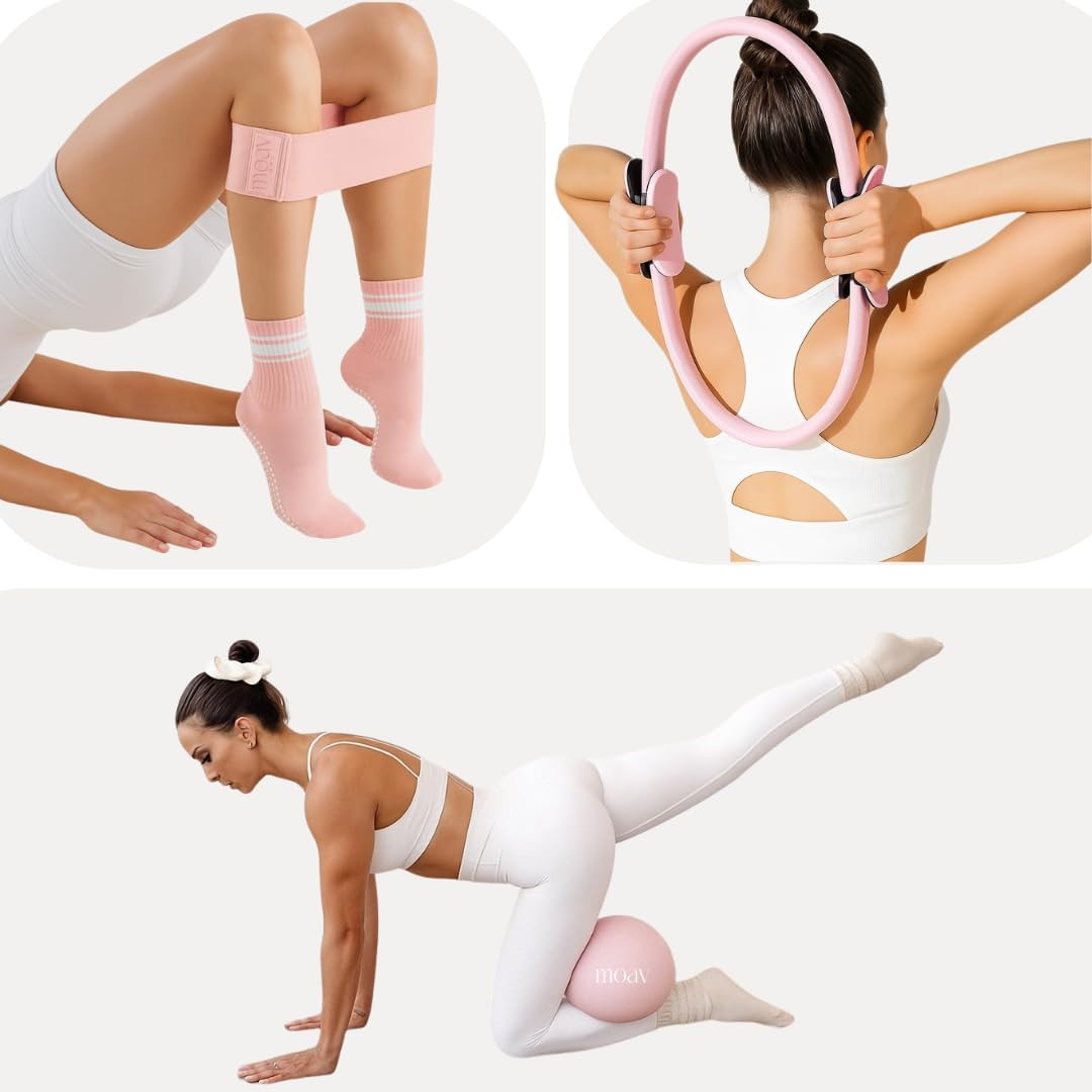 Premium Pilates Essentials Kit – 14&Prime; Ring with Cushioned Handles, Mini Ball with