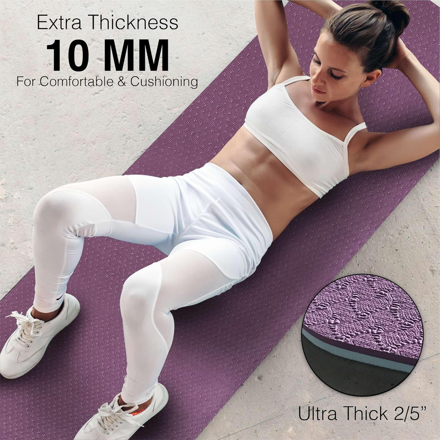 Yoga Mat with Strap – 10Mm Thick Yoga Mat, Non-Skid Dual Surface Workout Mat, Ec