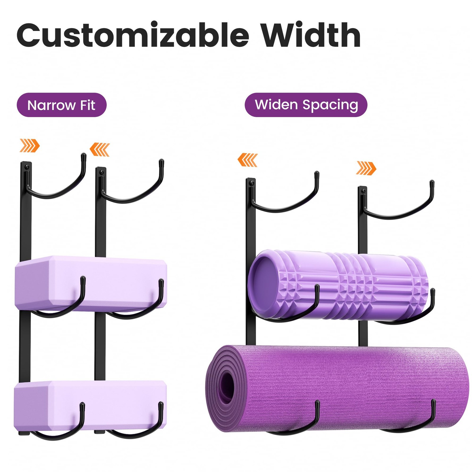 Yoga Mat Holder Wall Mount, 3-Tier Storage Rack for Yoga Mat, Foam Roller, Bl…