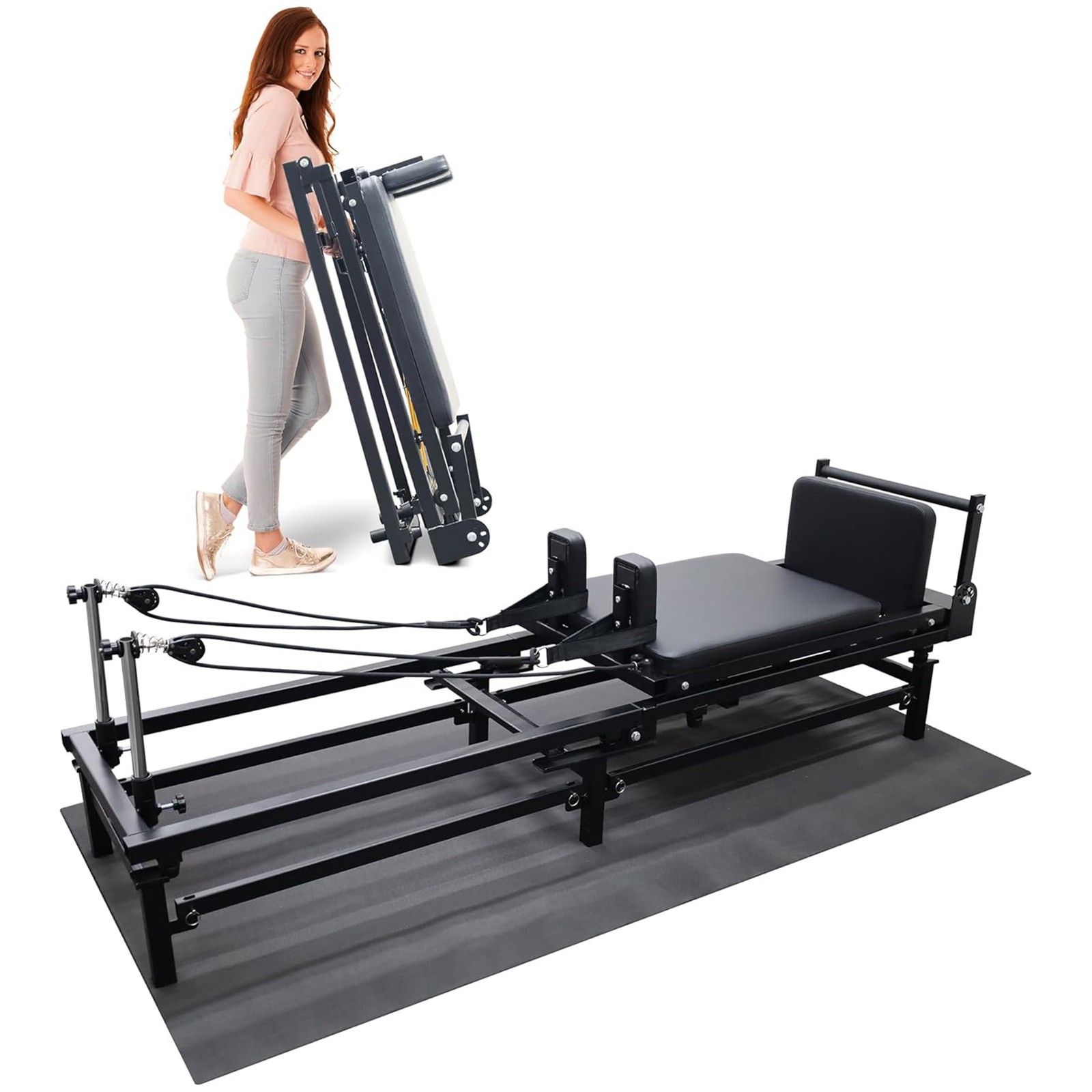 Foldable Pilates Reformer Machine w/ Adjustable Heights & Jump Board (Open Box)
