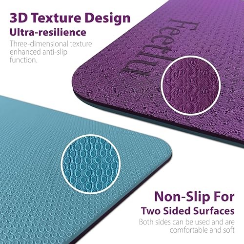 Extra Thick Exercise Yoga Mat with Strap – 2/5 Inch Dark Purple & Blue Gray