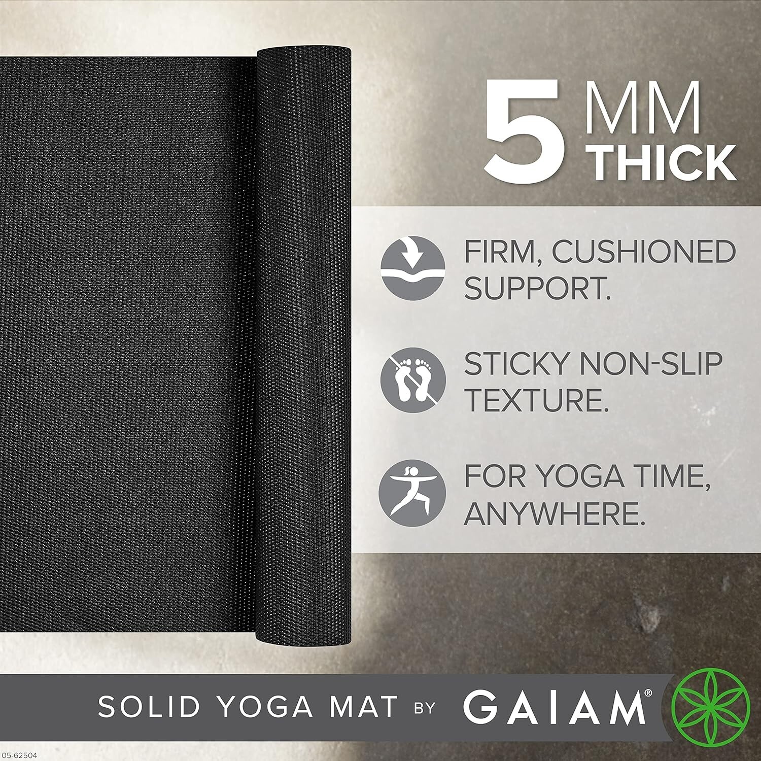Gaiam Premium Yoga Mat 5 mm + Gaiam Yoga Hand Towel Bundle