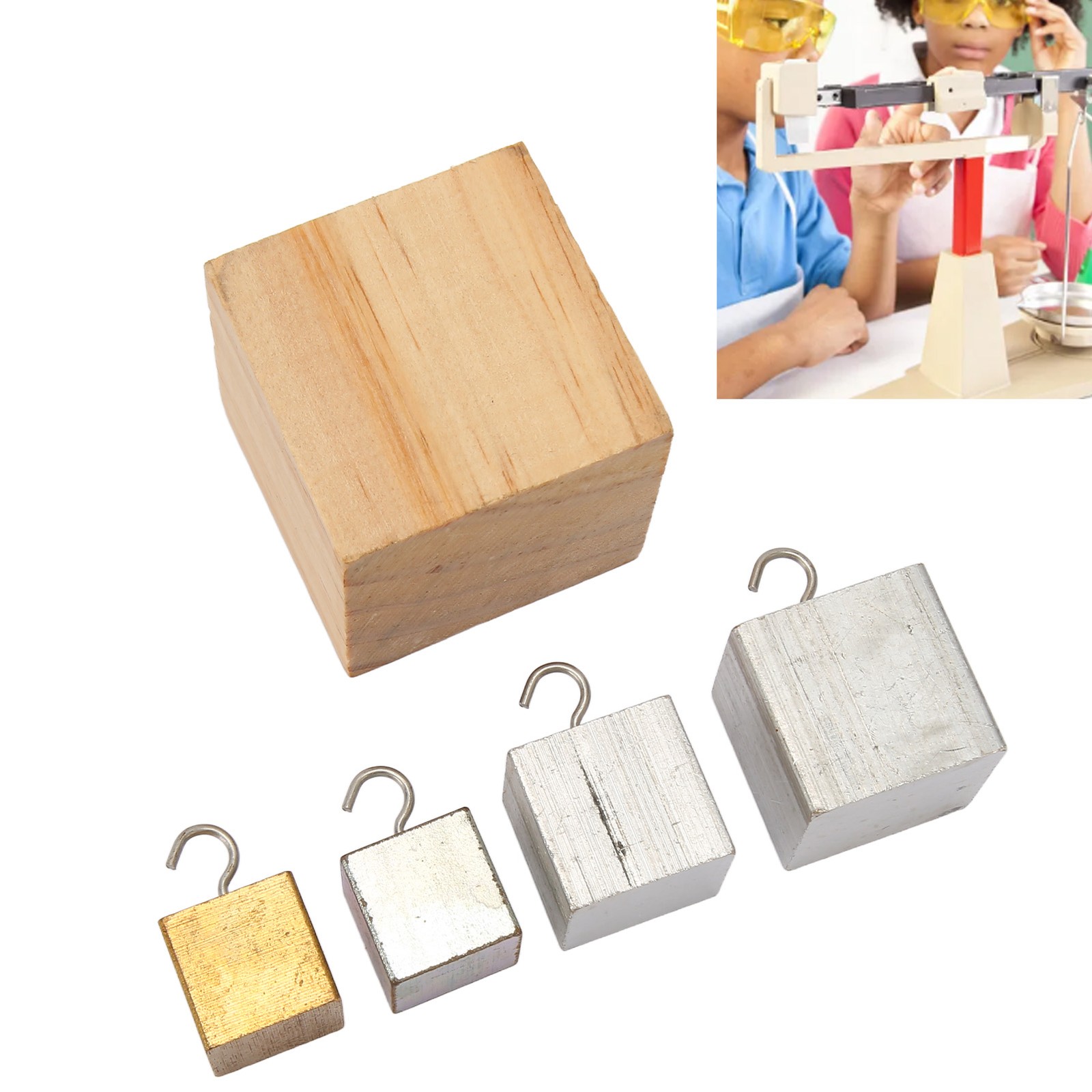 5x Density Cubes Set Copper Iron Aluminum Solid Wood Density Blocks For Phys SET