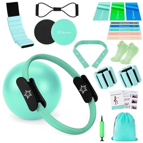 Pilates Equipment Kit for Home Workout, Pilates Ring and Ball Set for Green