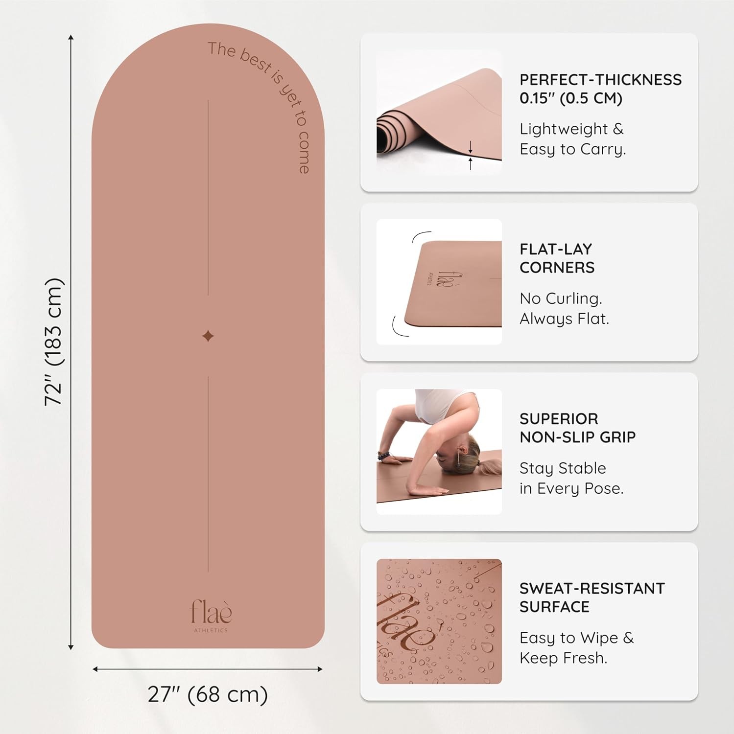 Arch shaped Yoga Mat Eco PU Rubber Non Slip Motivational