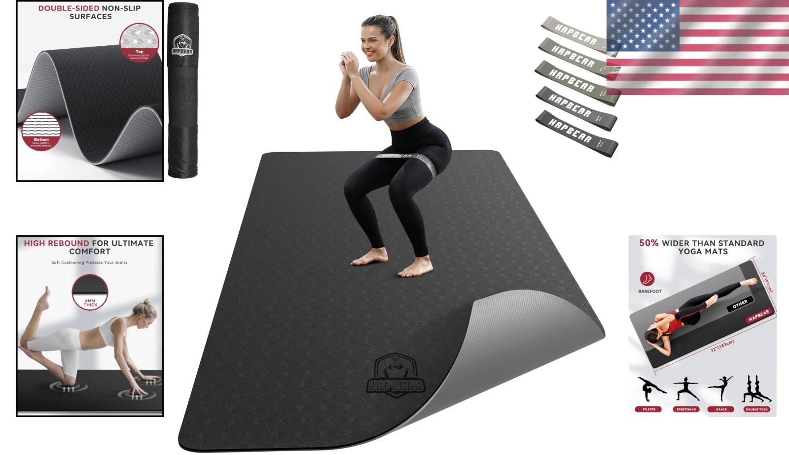 Luxury 72&Prime;x36&Prime; Thick TPE Yoga Mat – Non-Slip, Includes Resistance Bands & Bag