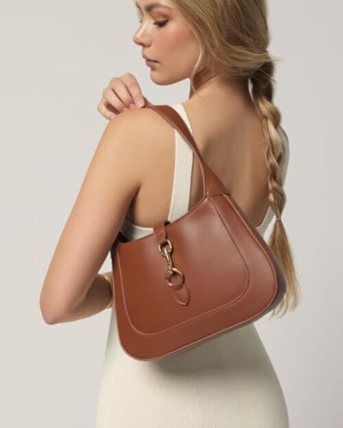 Shoulder Bag for Women – Small Shoulder Purses – Top Handle Structured Brown
