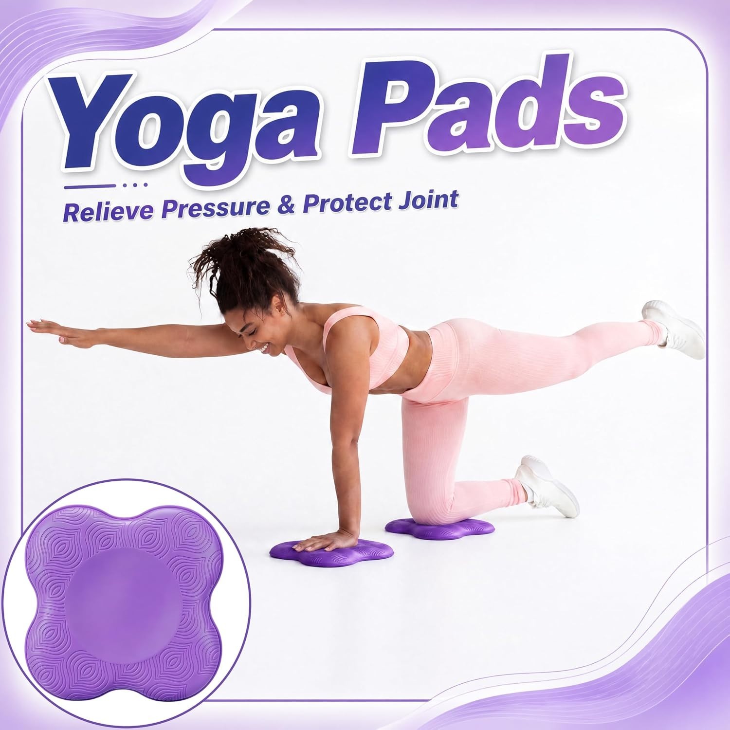 NEW! 2 Yoga Blocks & 2 Knee Pads Purple EVA Foam Pilates Stretch Wrist Support