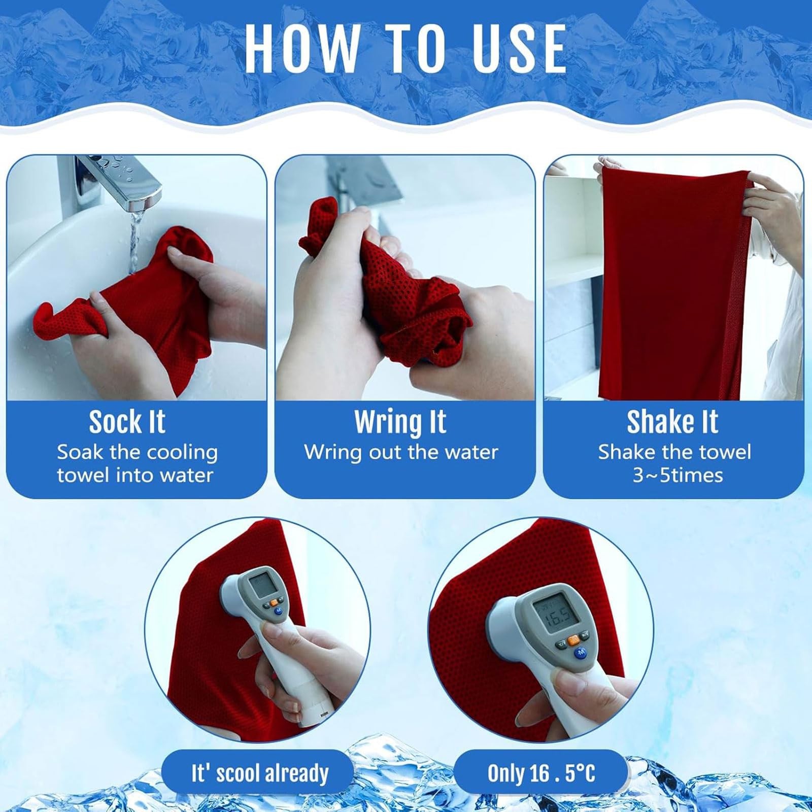 Hosuly 15 Pack Cooling Towels 40&Prime; x 12&Prime; 40 x 12 inches, Red