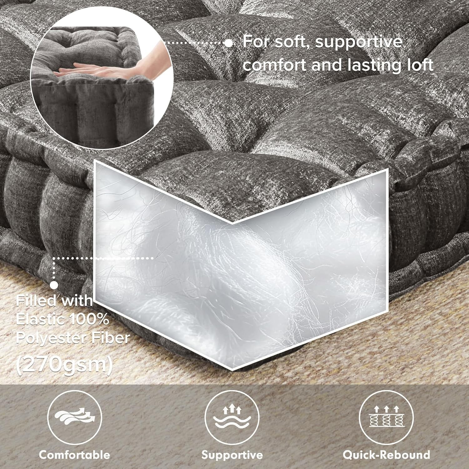 Large Chenille Floor Pillow 20x20x5 Inches Meditation Yoga Cushion Lounge