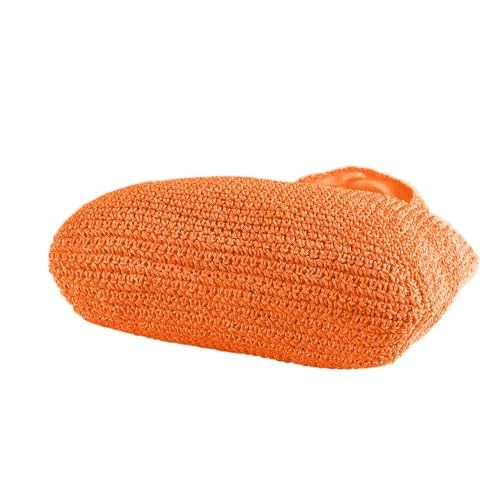 Hand-woven Soft Large Straw Shoulder Bag Boho Straw Handle Tote Retro Orange