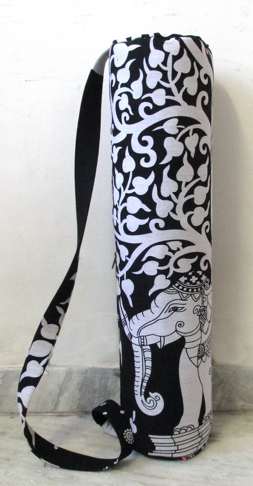 Indian Black Elephant Yoga Mat Carrier Bag Mandala Large Shoulder Strap