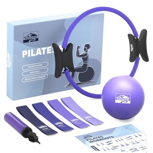 Pilates Ring and Ball Set, at Home Pilates Kit with 14&Prime; Exercise Ring, Purple